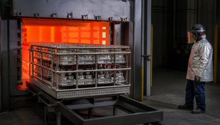 Wrought and welded heat-treatment basket carrying components in an industrial furnace