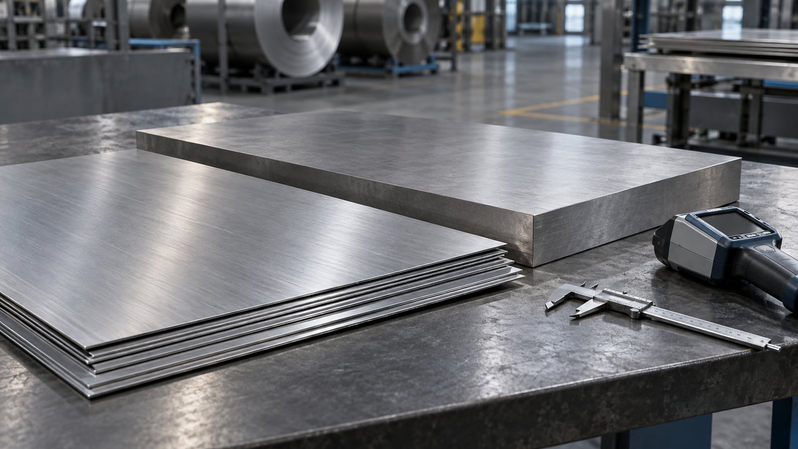Inconel 690 sheet and plate on an industrial inspection table